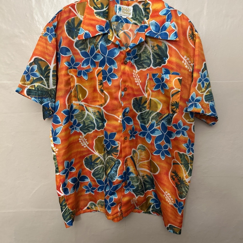 Waikiki Holiday Large Hawaiian‎ Shirt Beach Large Orange Korea
